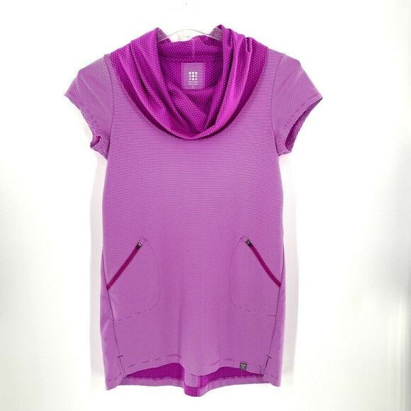 Title Nine Go Tunic‎ Womens Dress Striped Polka Dots Cowl Neck Zip Pockets S - Picture 1 of 9